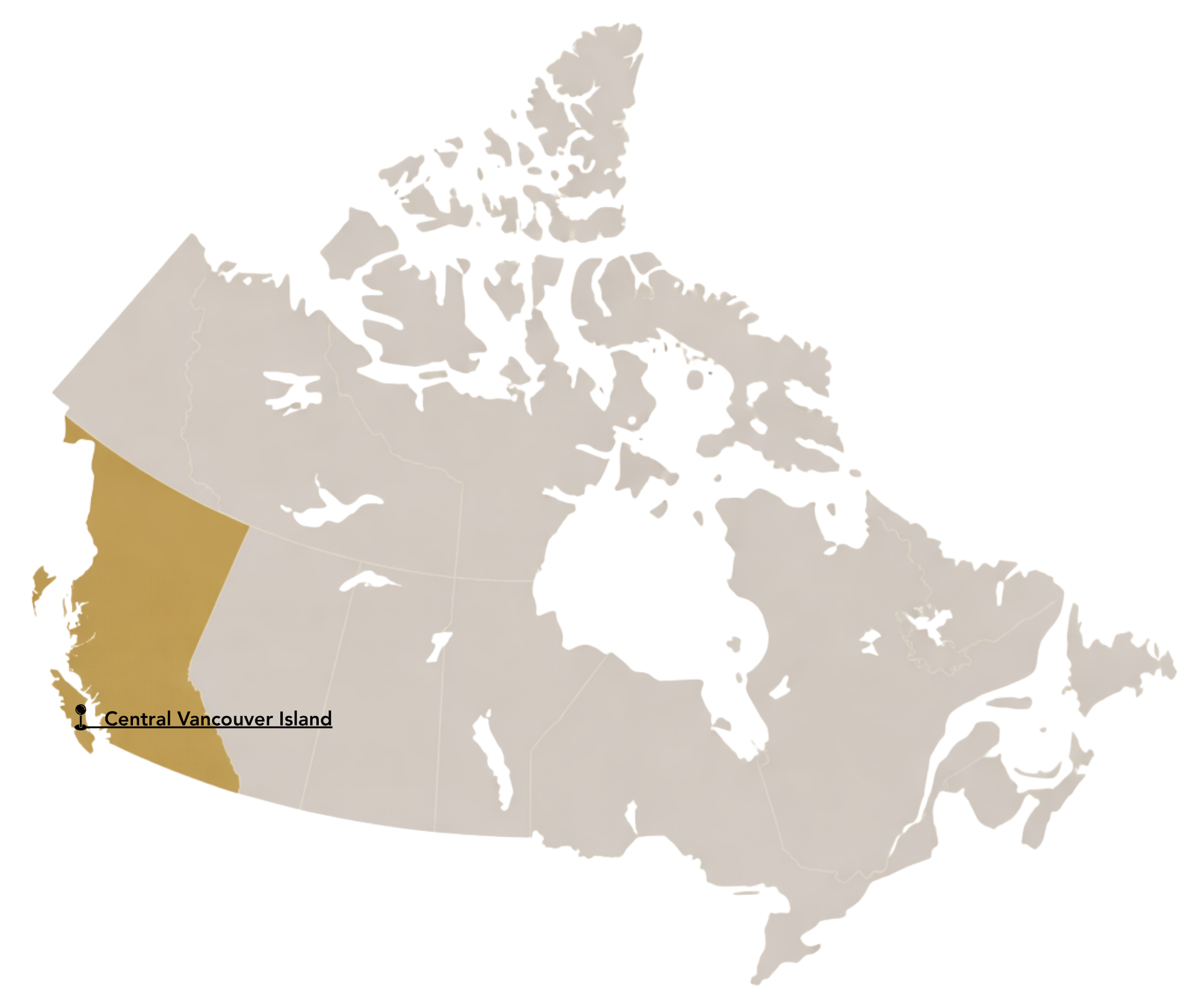 Map of Canada, highlighted area: British Columbia, with Victoria pinpointed.