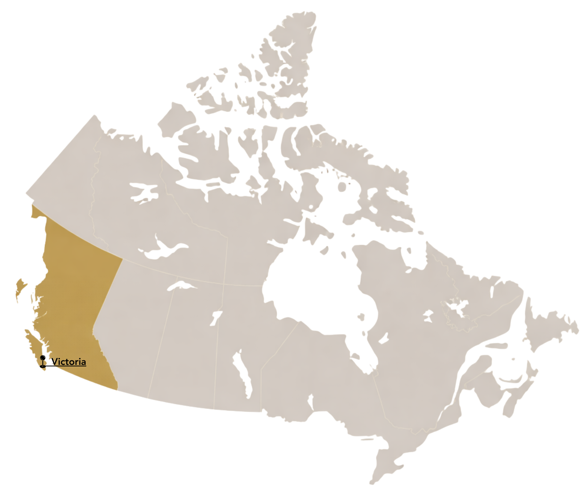 Map of Canada, highlighted area: British Columbia, with Victoria pinpointed.