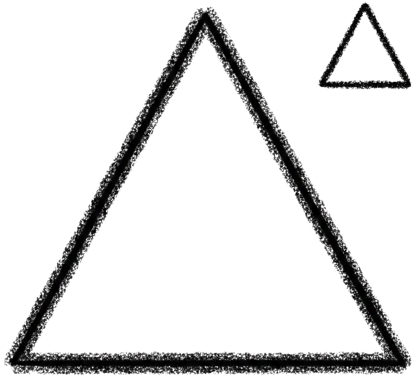 Two triangles, one large and one small, both with rough, black outlines.