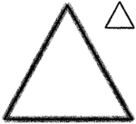 Two triangles, one large and one small, both with rough, black outlines.