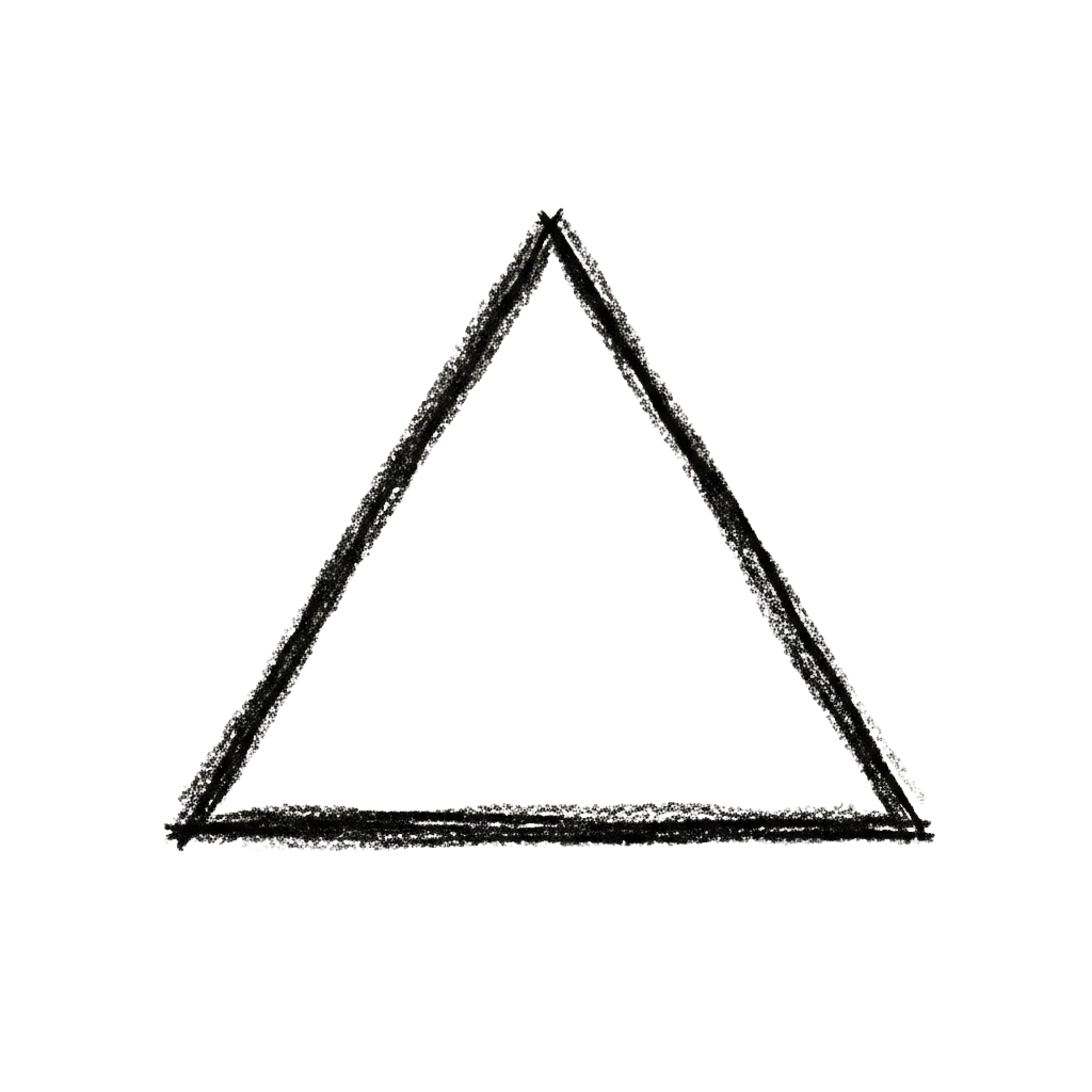 Black, hand-drawn triangle shape on a white background.