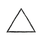 Black, hand-drawn triangle shape on a white background.
