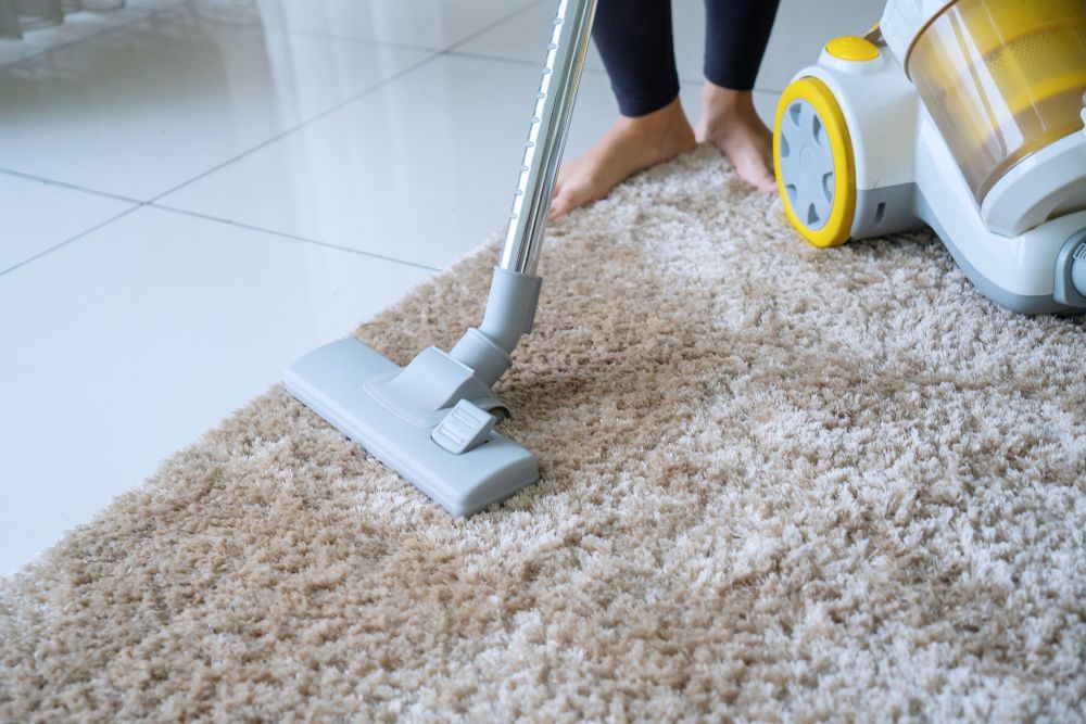 A Person Is Using A Vacuum Cleaner To Clean A Carpet — Lindfield’s Big Red Carpet Cleaning & Pest Control in Nabiac, NSW