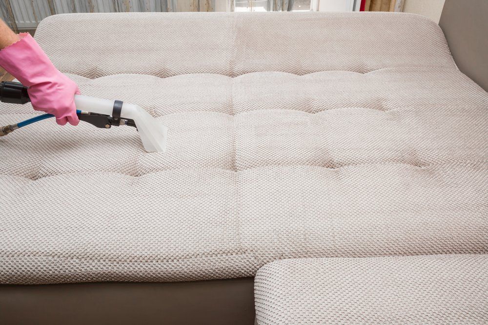 A Person Is Cleaning A Mattress With A Vacuum Cleaner — Lindfield’s Big Red Carpet Cleaning & Pest Control in Wingham, NSW