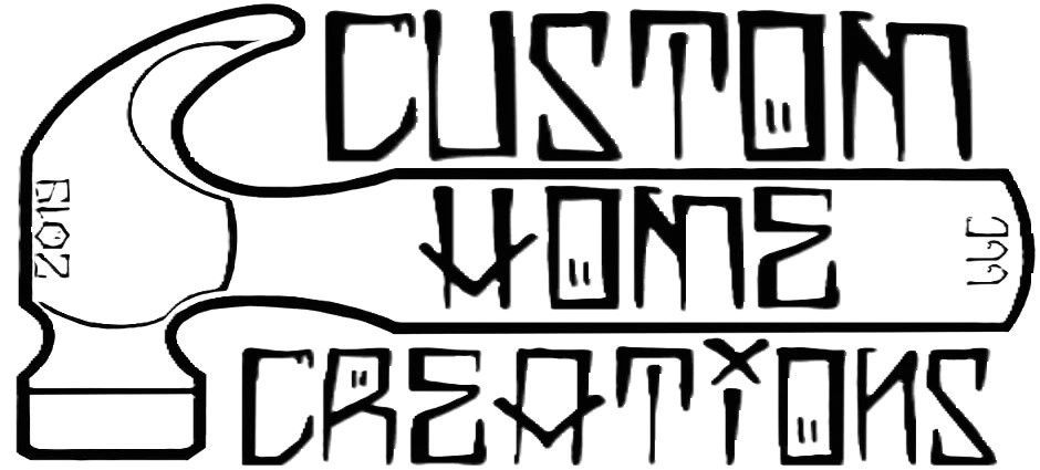 A black and white logo for a company called custom home creations.
