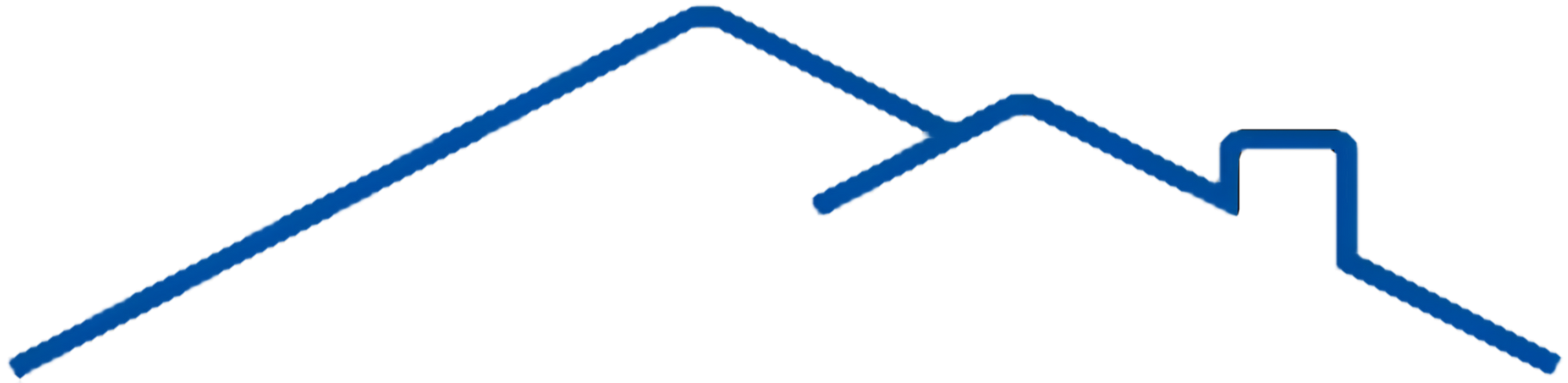 Blue roofline outline icon of a house with a chimney