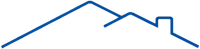 Blue roofline outline icon of a house with a chimney
