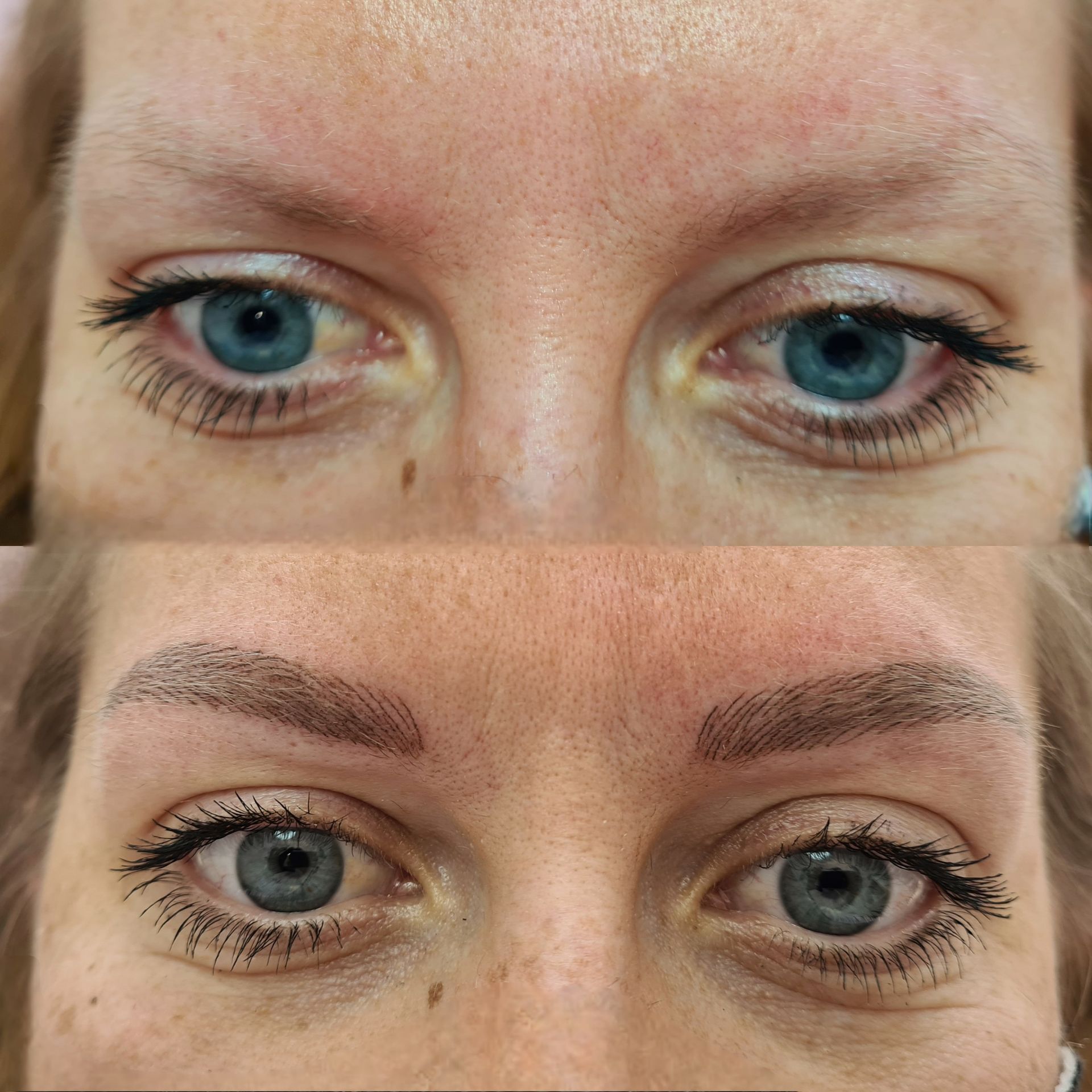 Vergleich der Augenbrauen einer Frau vor und nach der Permanent Make-Up Behandlung