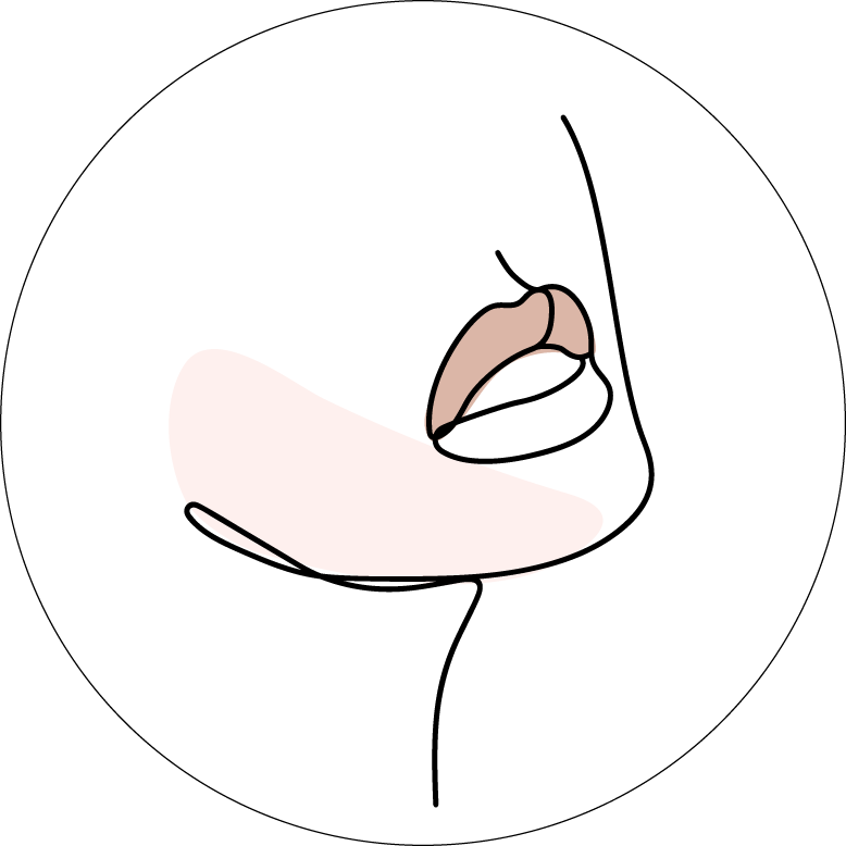 Umriss eines Gesichts, Seitenprofil mit nackten Lippen und Rouge.