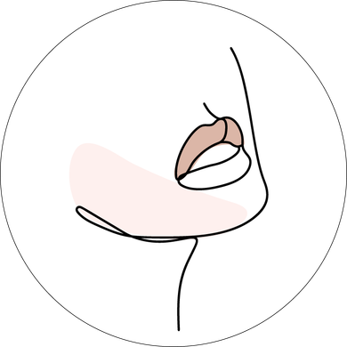 Umriss eines Gesichts, Seitenprofil mit nackten Lippen und Rouge.