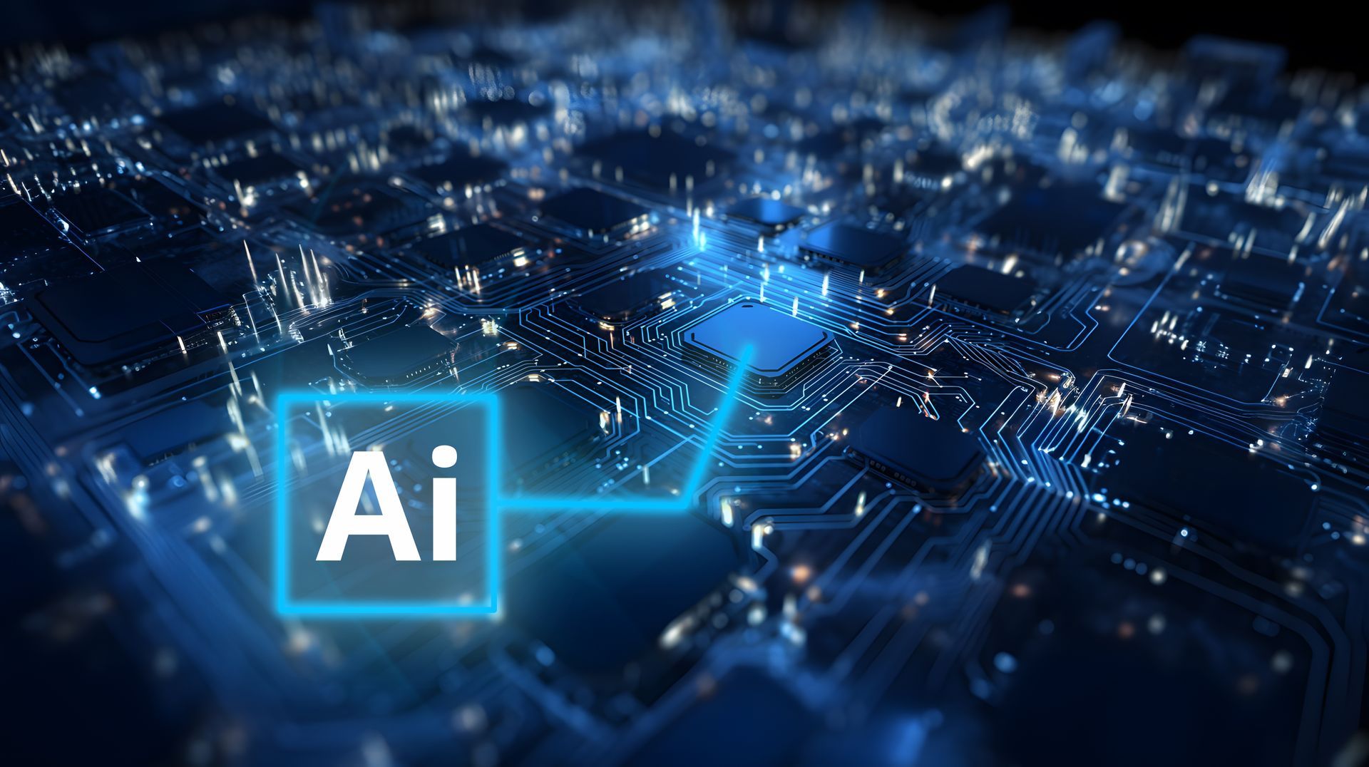 Blue circuit board with the letters 