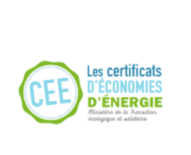 Un logo bleu et vert sur lequel est écrit cee