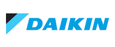 Le logo daikin est bleu et noir sur fond blanc.