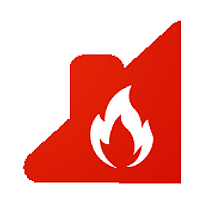 Une icône rouge avec une flamme blanche dessus.