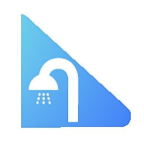 Un triangle bleu avec une pomme de douche dessus.