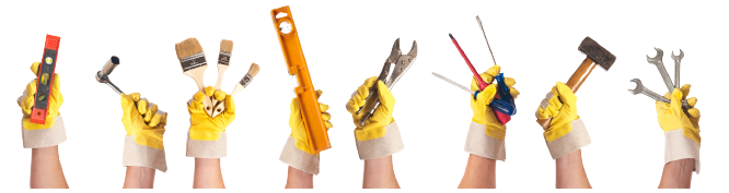 Un groupe de mains tenant différents types d'outils.