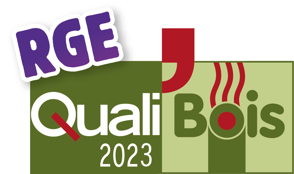 Un logo pour rge quali bois 2023 avec un fond vert.