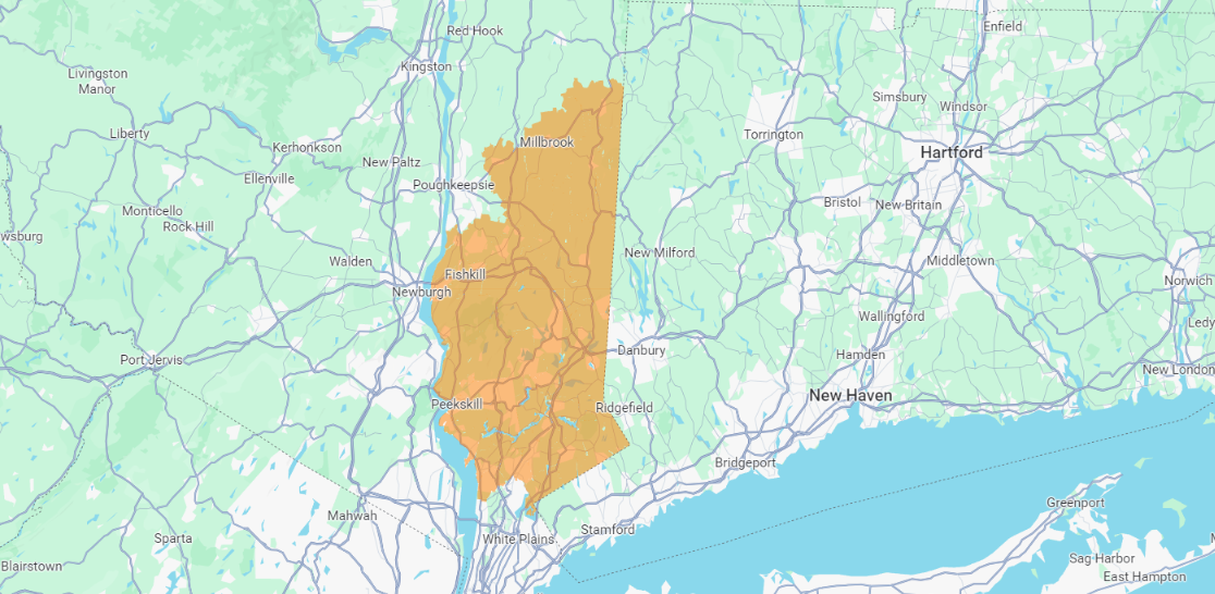 A light-colored map showing a tan, rectangular-shaped geographic area highlighted in central Connecticut.