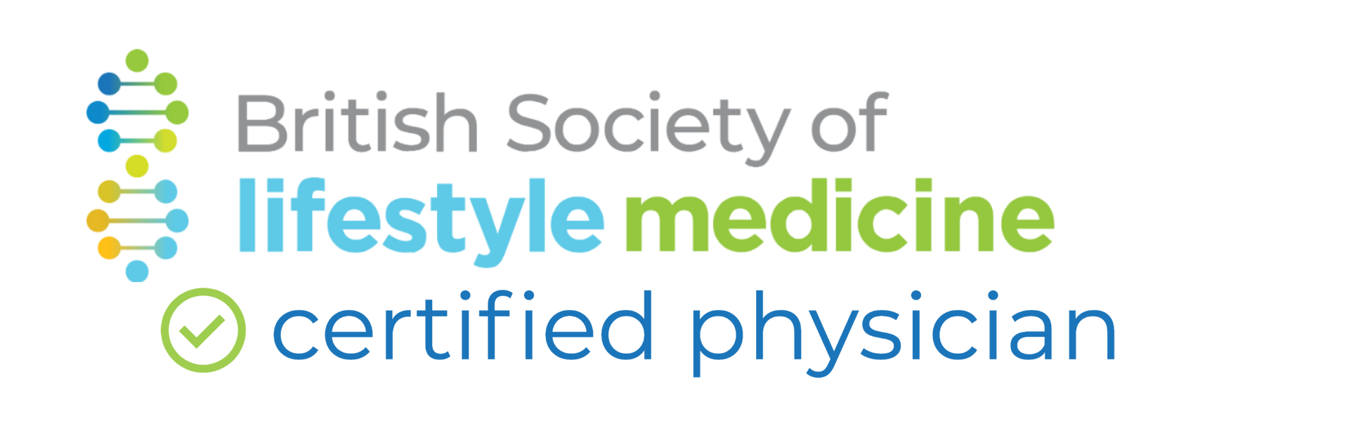 British Society of Lifestyle Medicine certified physician logo with green and blue text and icons