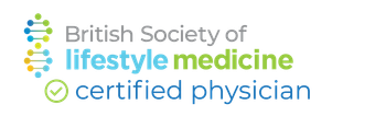 British Society of Lifestyle Medicine certified physician logo with green and blue text and icons