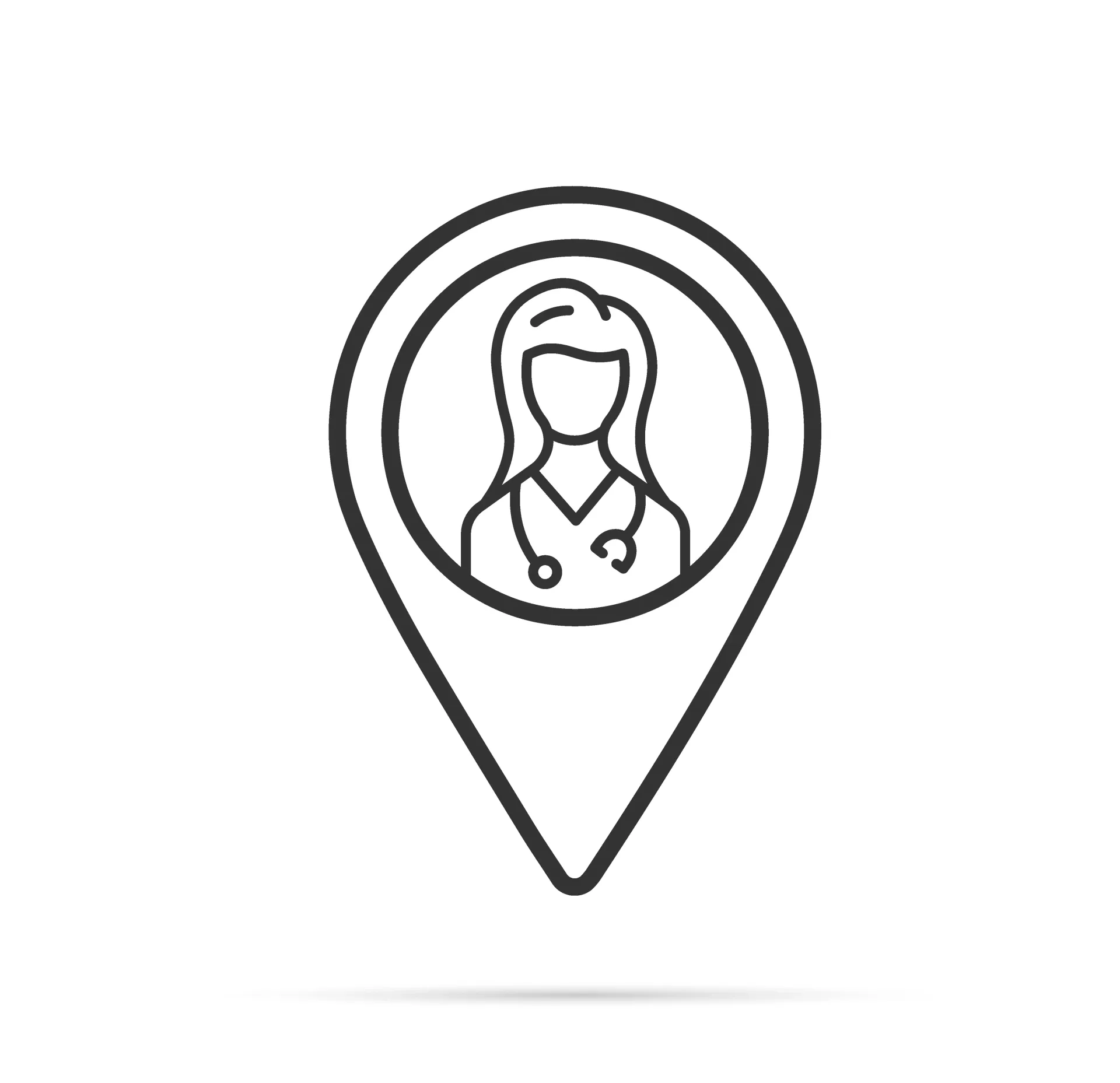 Medical location pin icon with a doctor figure inside