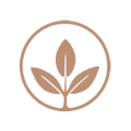 Brown plant sprout icon inside a circle on a white background
