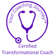 White outline of a stethoscope inside a circle with the text 