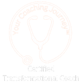White outline of a stethoscope inside a circle with the text