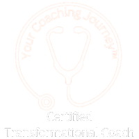 White outline of a stethoscope inside a circle with the text