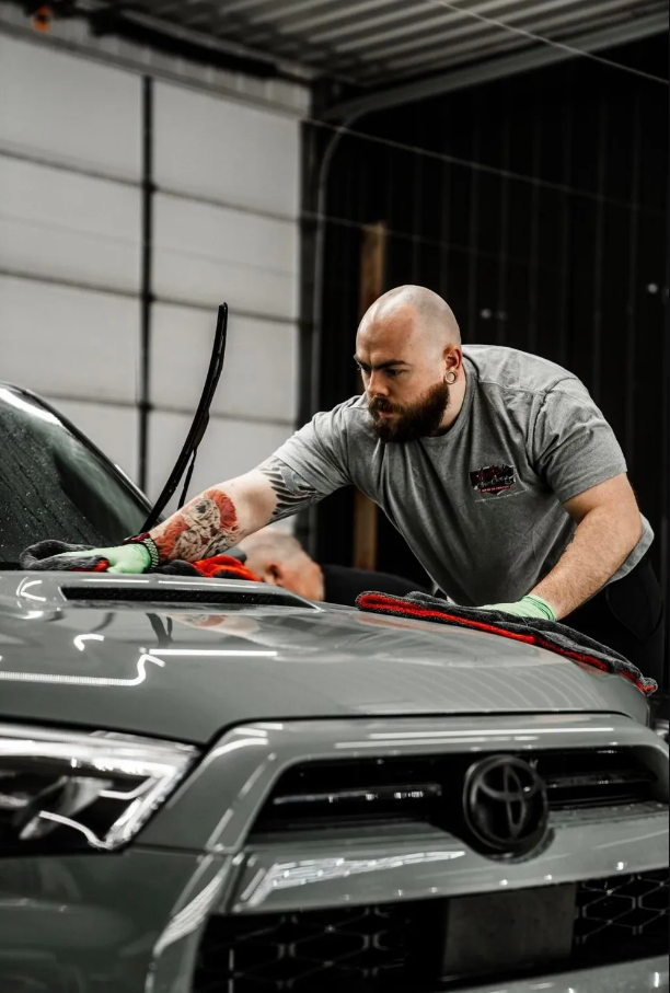 waterless wash of black vintage car