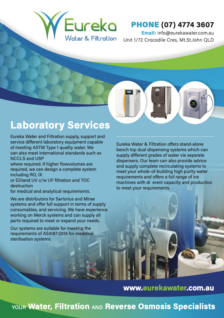 A flyer for eureka water filtration and reverse osmosis specialists — Eureka Water & Filtration In Mount St John, QLD