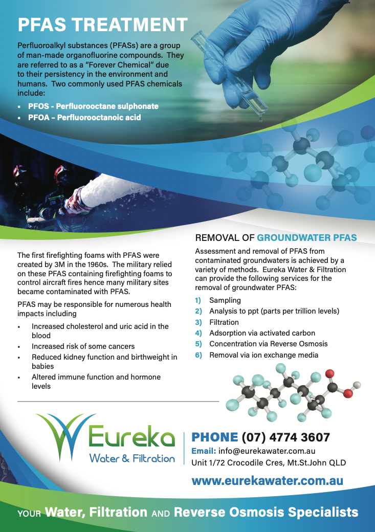A flyer for eureka water filtration and reverse osmosis specialists — Eureka Water & Filtration In Mount St John, QLD