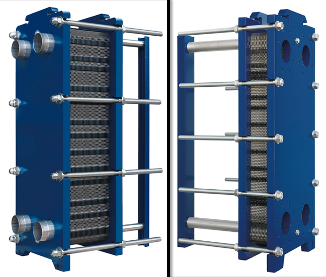 Two Pictures Of A Blue Heat Exchanger On A White Background — Eureka Water & Filtration In Mount St John, QLD