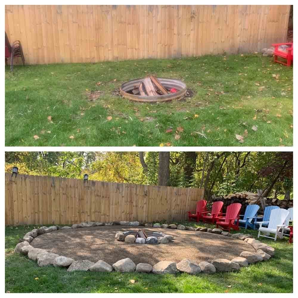 rock, boulders, fire ring, fire pit, gravel, circular fire pit