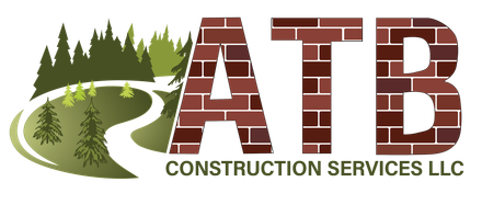 A logo for atb construction services llc with brick letters
