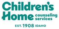 The logo for the children 's home society of idaho is a counseling center.