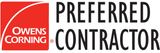 Owens Corning Preferred Contractor logo: red square with white arc, text and black 