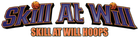 Stylized “Skill At Will Hoops” basketball logo in purple, orange, and black