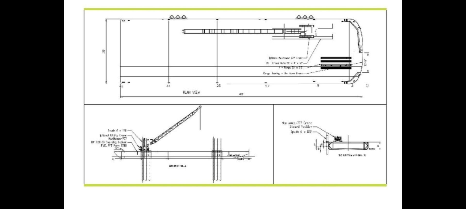 Technical diagram of a structure with dimensions, details of connections, and sections.