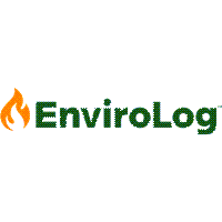 Logo for EnviroLog, featuring a flame icon next to green text.