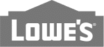 Lowe's logo with grey house shape and white text.