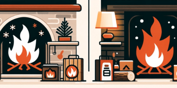 Two stylized fireplaces showcasing homey warmth.