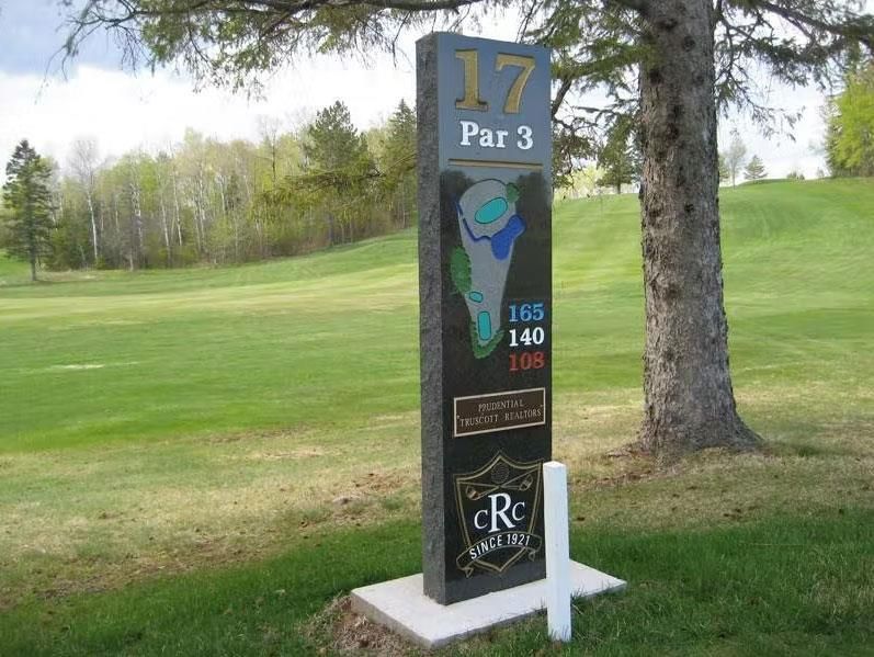 A sign on a golf course says 17 par 3