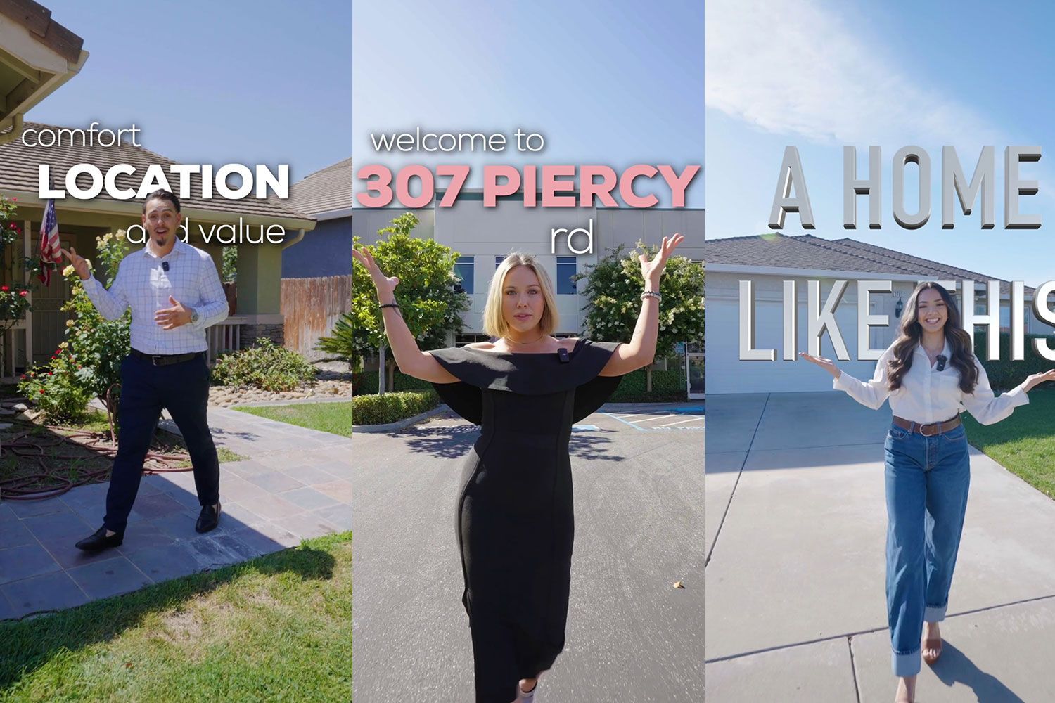 Real estate agents in front of houses promoting