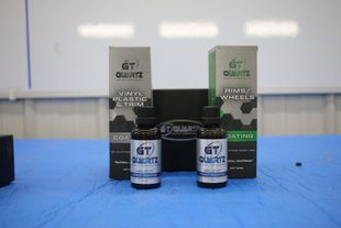 GT Quikz automotive products arranged on a blue surface against a white background.