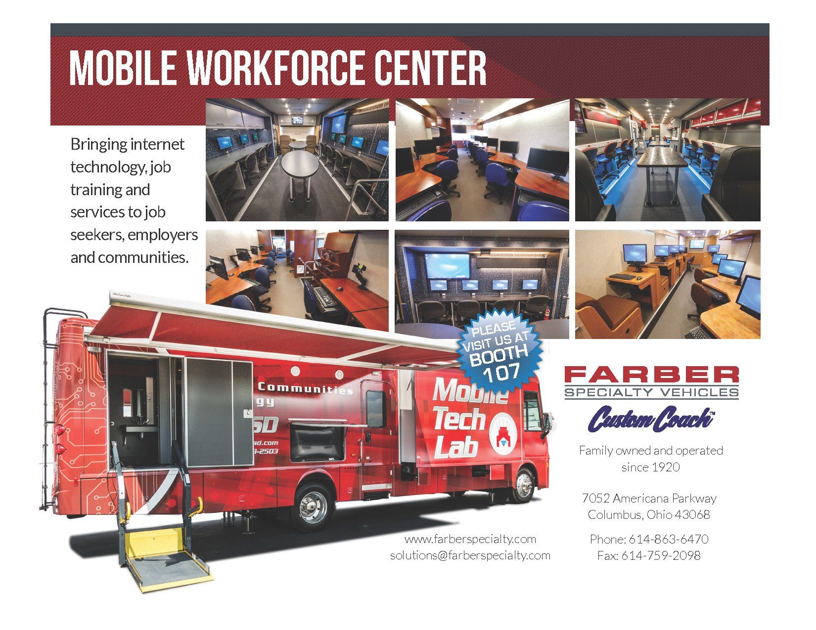 An advertisement for a mobile workforce center with a red truck