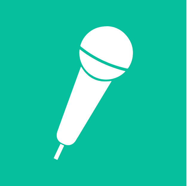 A white microphone is on a green background.