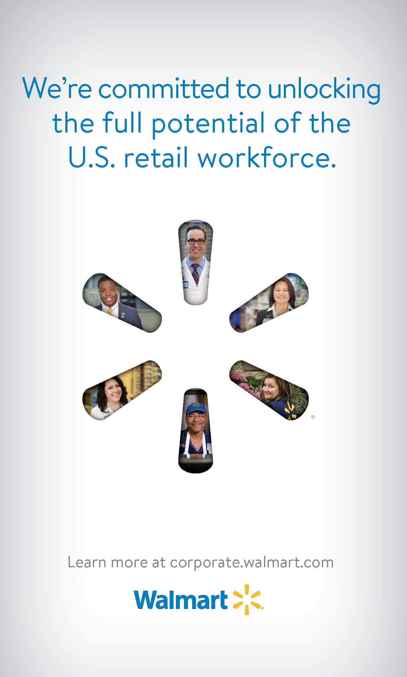 An advertisement for walmart that says we 're committed to unlocking the full potential of the u.s. retail workforce