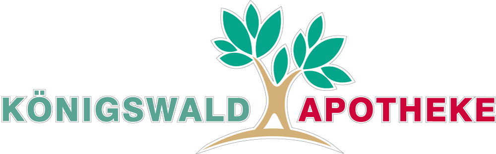 Ein Logo für eine Apotheke mit einem Baum und Blättern.