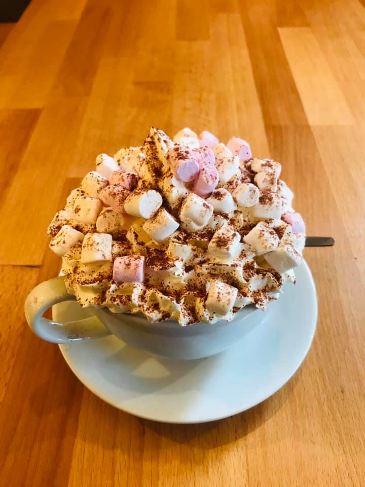Hot chocolate with cream and marshmallows 